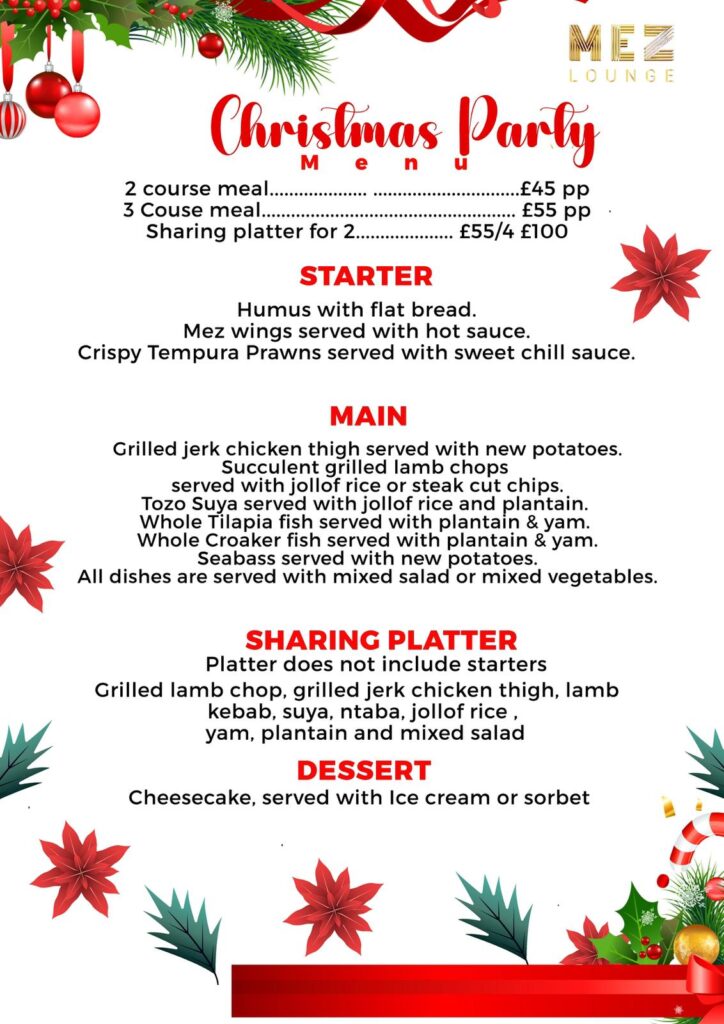 Mez Lounge Christmas Menu